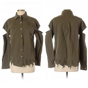 LF BSBW Future Destroyed Green Khaki Button Down Shirt XS NEW